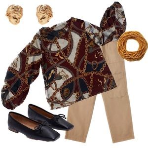 SHEIN red and blue chain design blouse size S